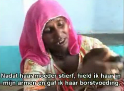 Vrouw geeft kalf borstvoeding